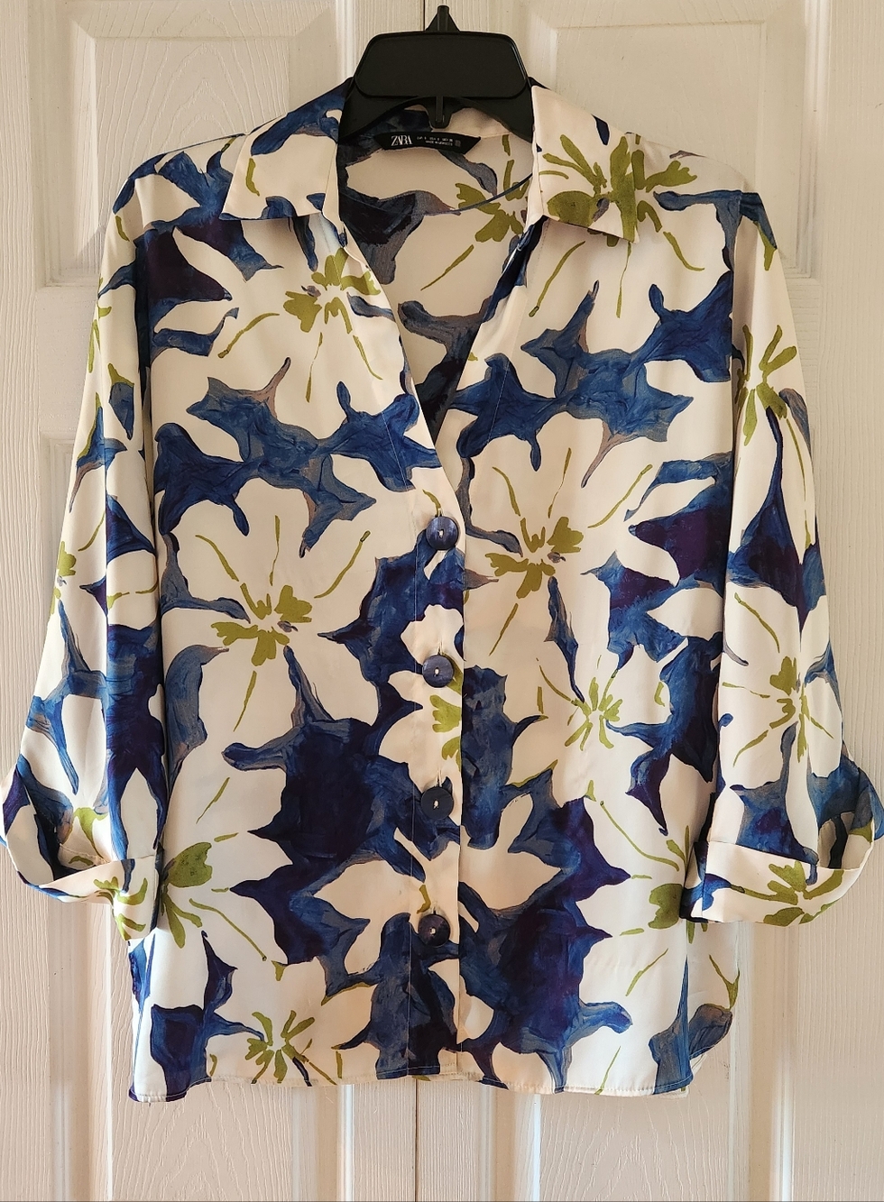Zara Floral Blouse Silky Button Shirt